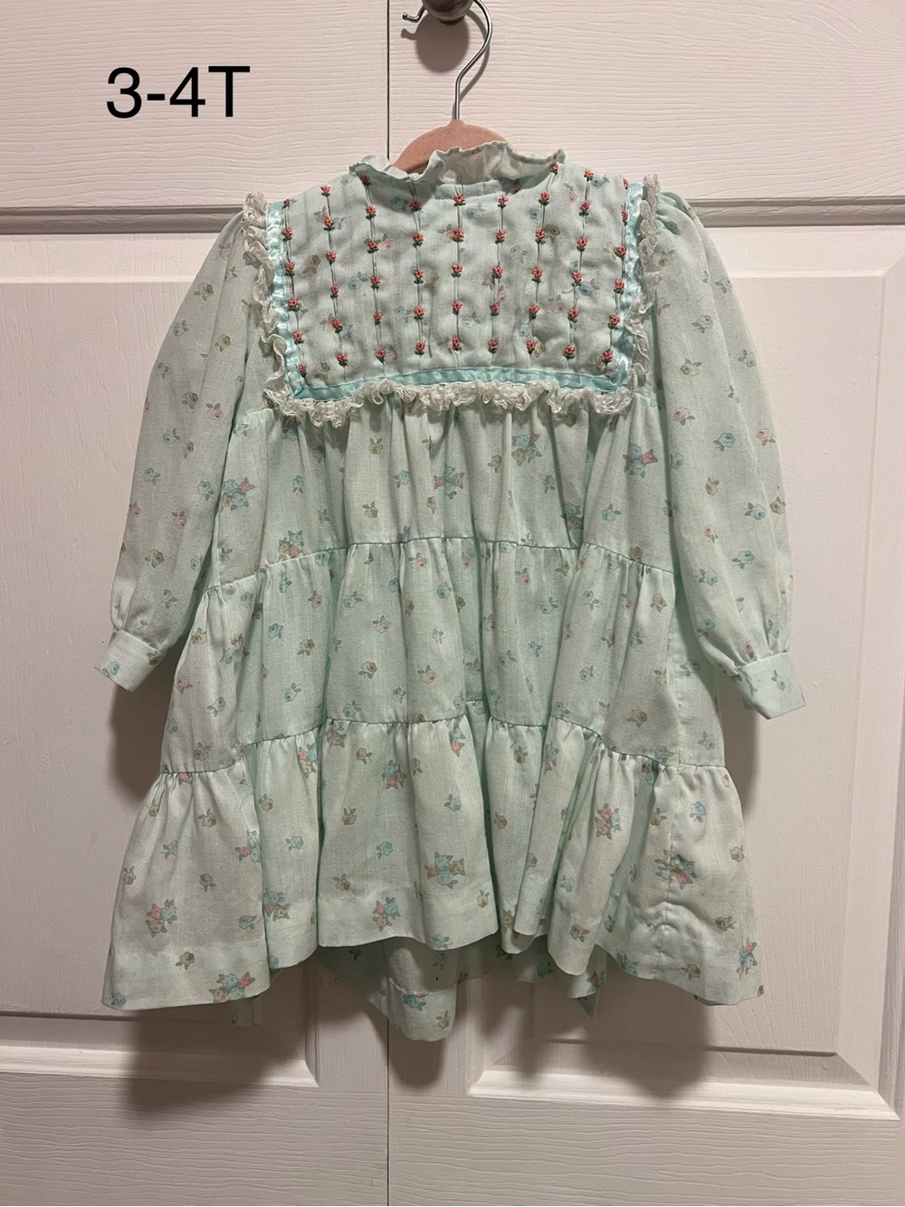 Vintage Winnie the Pooh Sears Girls Mint Green Floral Tiered Dress